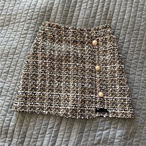 Tweed Button Skirt - Black and Cream